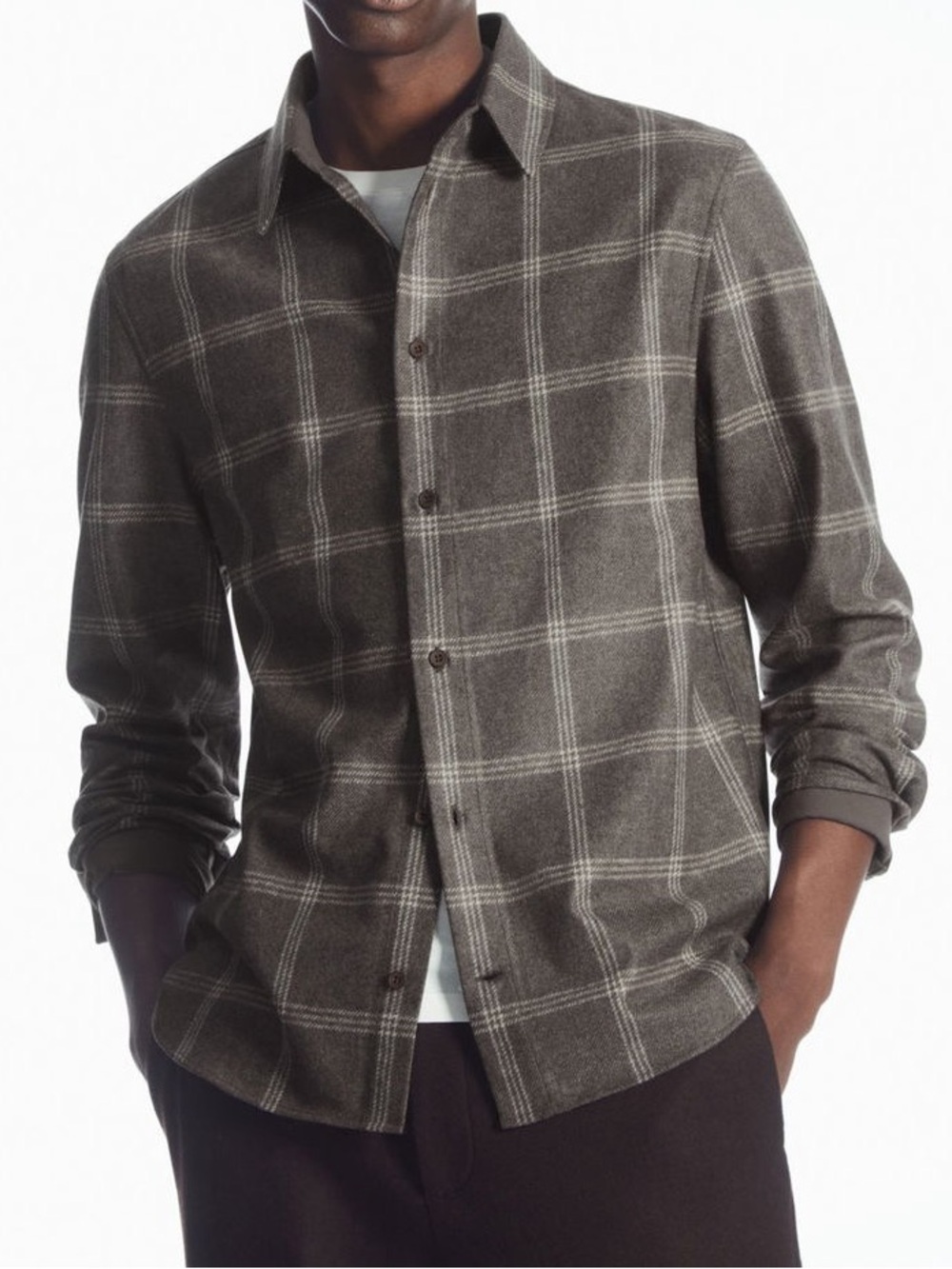 COS Checked Wool Blend Shirt Size: Medium